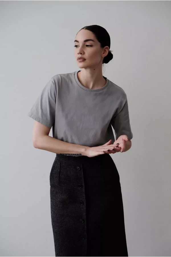 Black skirt and gray tank top