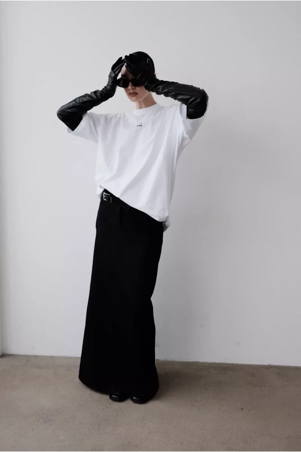 Black skirt and white shirt