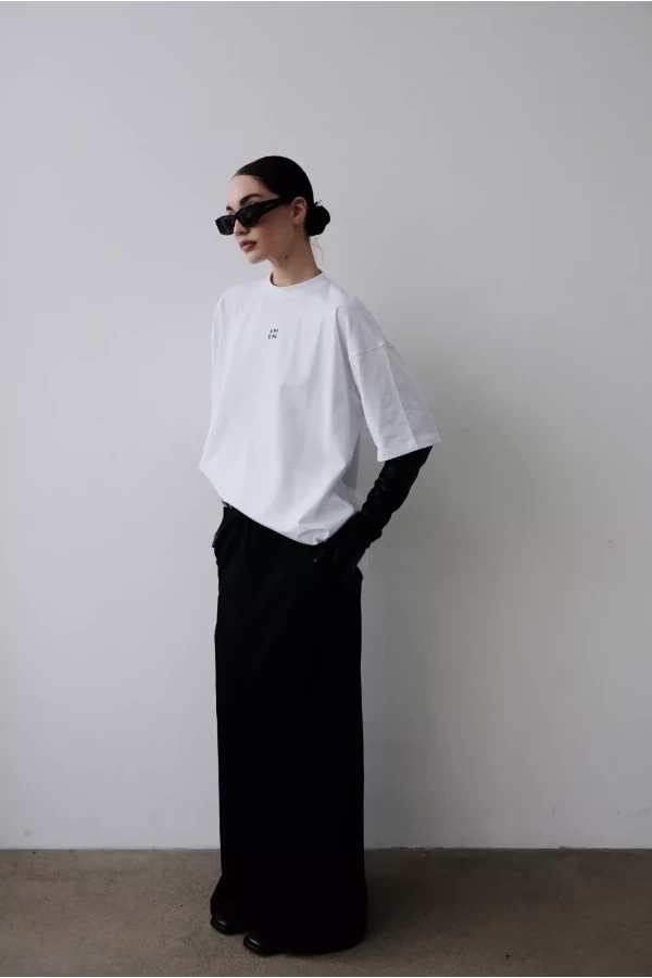 Black skirt and white shirt