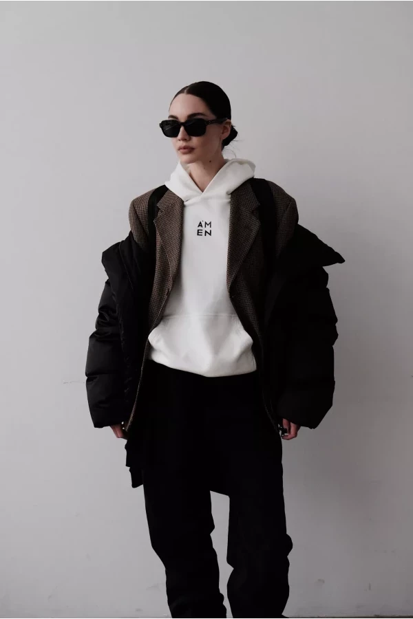 Three: Black skirt and jacket, white shirt