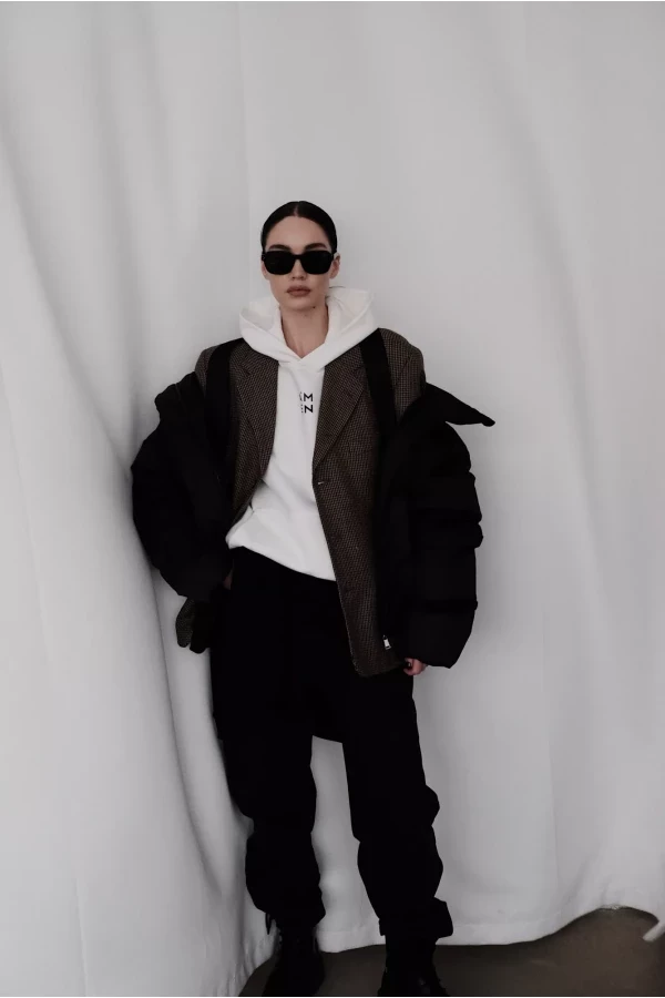 Three: Black skirt and jacket, white shirt