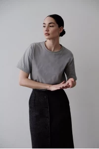Black skirt and gray tank top