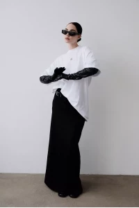 Black skirt and white shirt