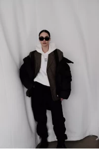 Three: Black skirt and jacket, white shirt